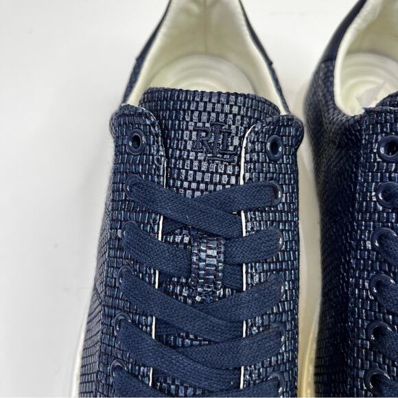 Lauren Ralph Lauren Angeline IV Leather Trim Straw sneakers navy blue - 8.5 - Picture 5 of 10